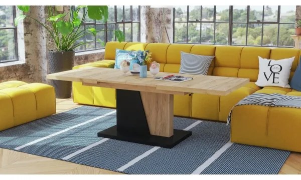 Masă extensibilă pentru living/dining cu blat cu ridicare NINO, stejar craft/negru