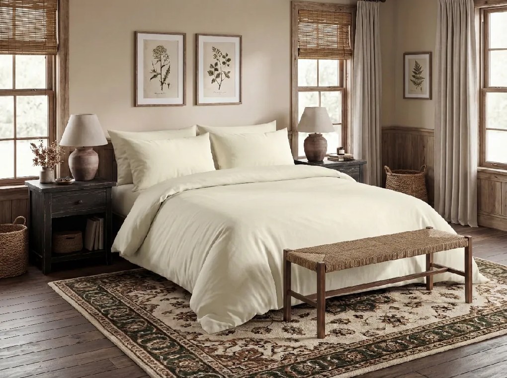 Lenjerie de pat din bumbac CALMORA crem verde Dimensiune lenjerie de pat: 2 buc 70 x 90 cm | 200 x 220 cm