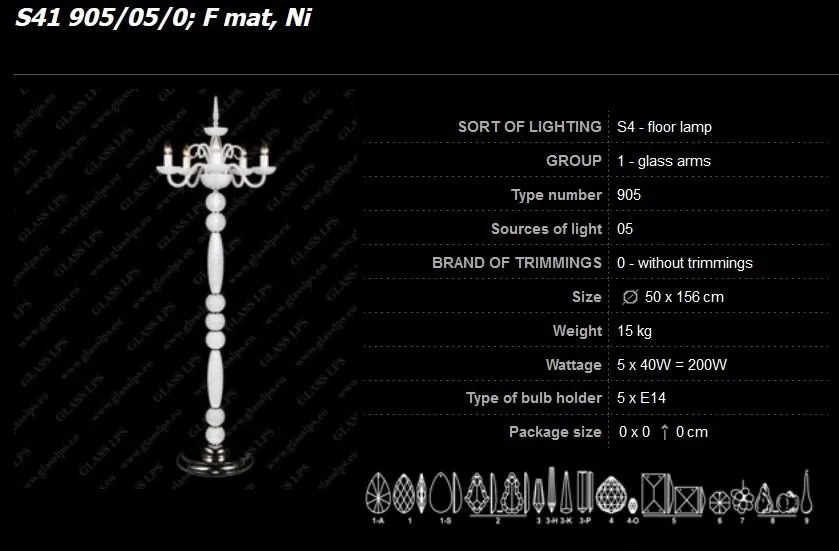 Lampadar 5 brate elegant design LUX S41 905/05/0, F mat, Ni