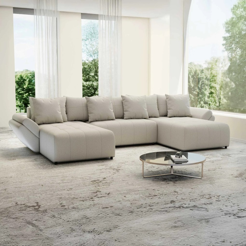 Colțar extensibil dumonde cu ladă de depozitare si sezut confortabil din spuma high-density, Berlin U Enjoy Bej 380x180 cm