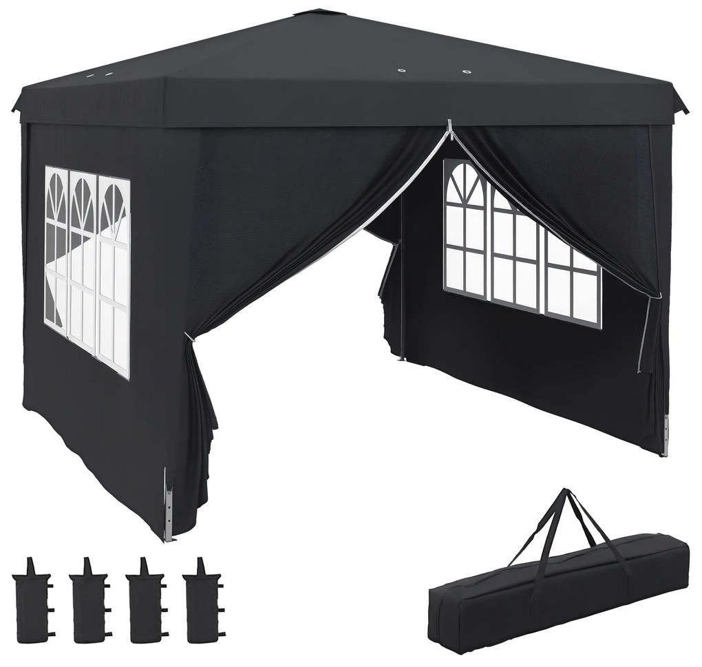 Outsunny Cort cu Copertina Pliabila de 3x3m, Adapost pentru Soare, Reglabil in Inaltime, Geanta de Transport si Saci de Nisip pentru Exterior, Gri