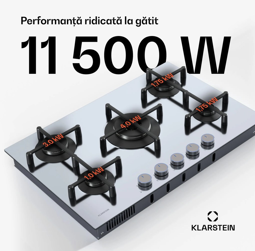 Klarstein Illuminosa 5 plită pe gaz 5 arzătoare Sabaf arzător din oțel inoxidabil