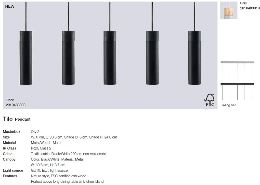 Lustra cu 5 pendule stil minimalist design nordic Tilo negru 2010483003 NL