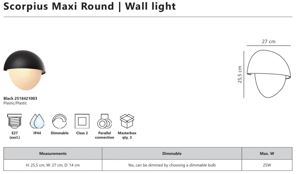 Aplica de perete iluminat exterior IP44 Scorpius Maxi Round