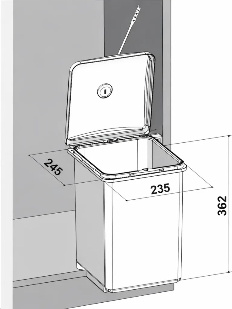 Coș gunoi încorporabil Ecomax Pepe, gri, 1 x 13 l Gri platină, L:235 mm; l:245 mm; H:362 mm, Polipropilenă cu fibră de sticlă