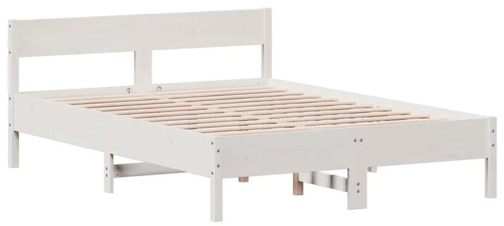 842771 vidaXL Cadru de pat cu tăblie, alb, 135x190 cm, lemn masiv de pin