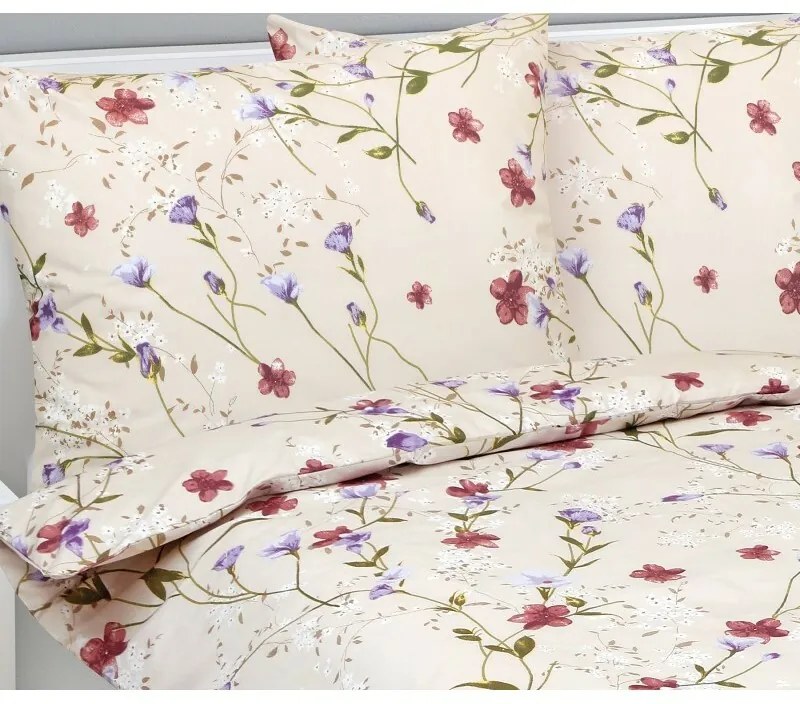 Lenjerie de pat din bumbac Bellatex Flori bej,140 x 200 cm, 70 x 90 cm