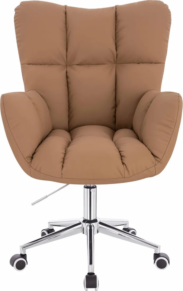 HR650K Scaun Caramel Piele Ecologica Premium Soft cu Bază Cromata