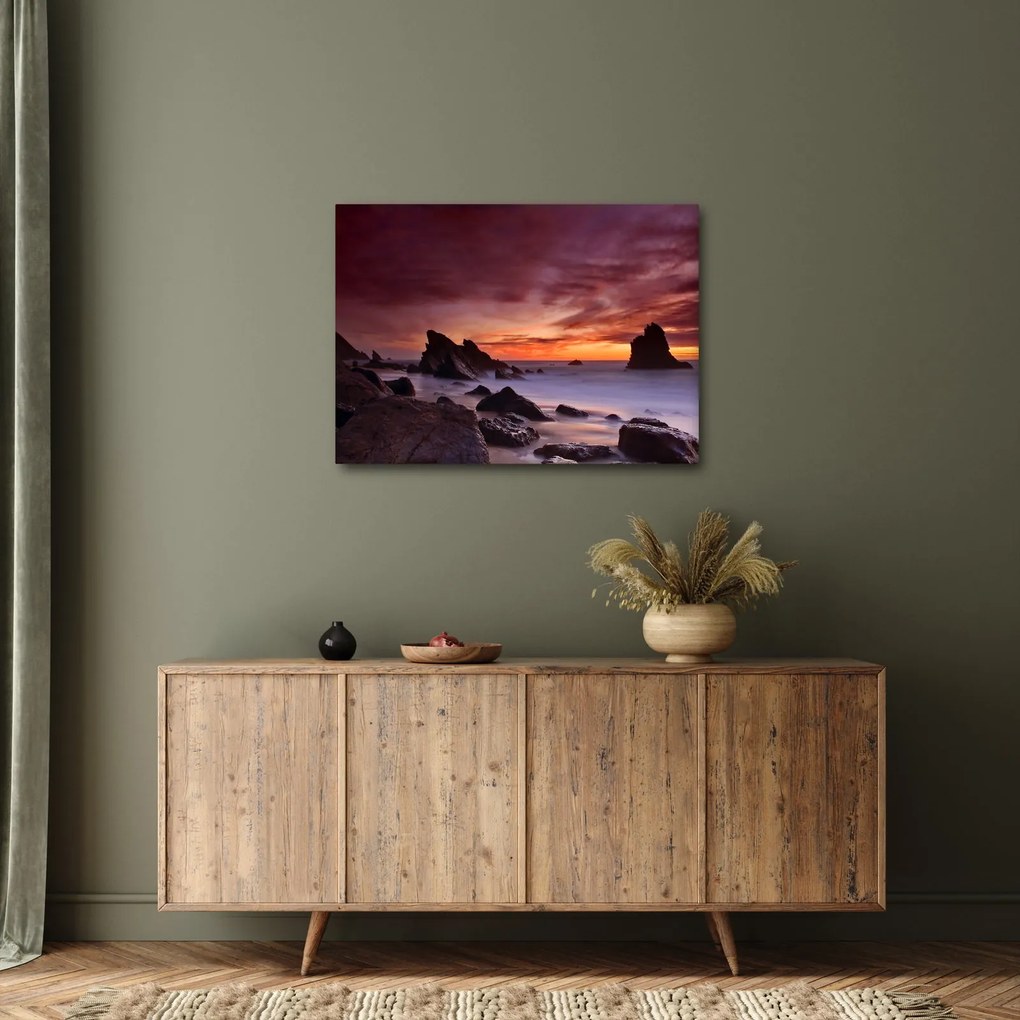 Tablou cu apus de soare pe mal (70x50 cm)