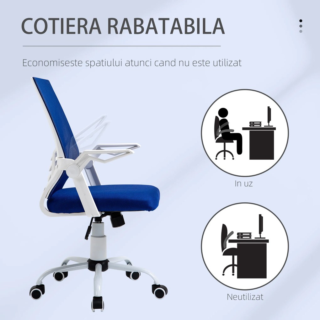 Scaun de Birou Ergonomic cu Cotiere si Suport Lombar, Fotoliu Birou Pivotant si Inaltime Reglabila din Tesatura Albastra Vinsetto | Aosom Romania