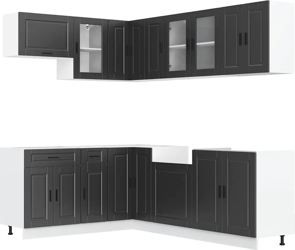 vidaXL Set dulap de bucătărie 11 piese „Porto” lemn negru prelucrat