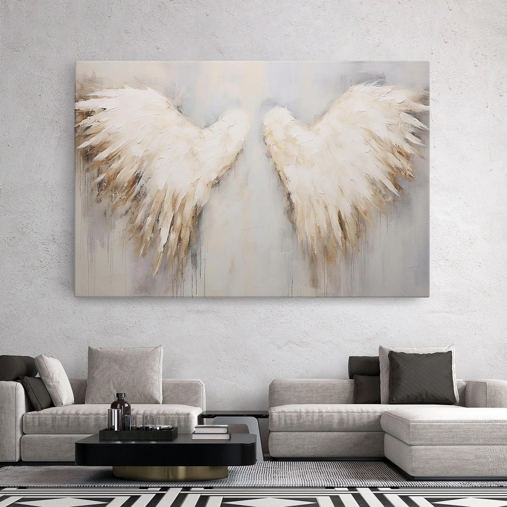 Tablou Canvas, 50x70cm, Dormitor si Living, Moderne, Textura de pictura, Cream White Wings