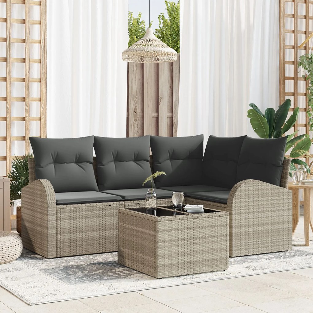 vidaXL Set de canapele pentru grădină 5 pcs Gri deschis Rattan poli