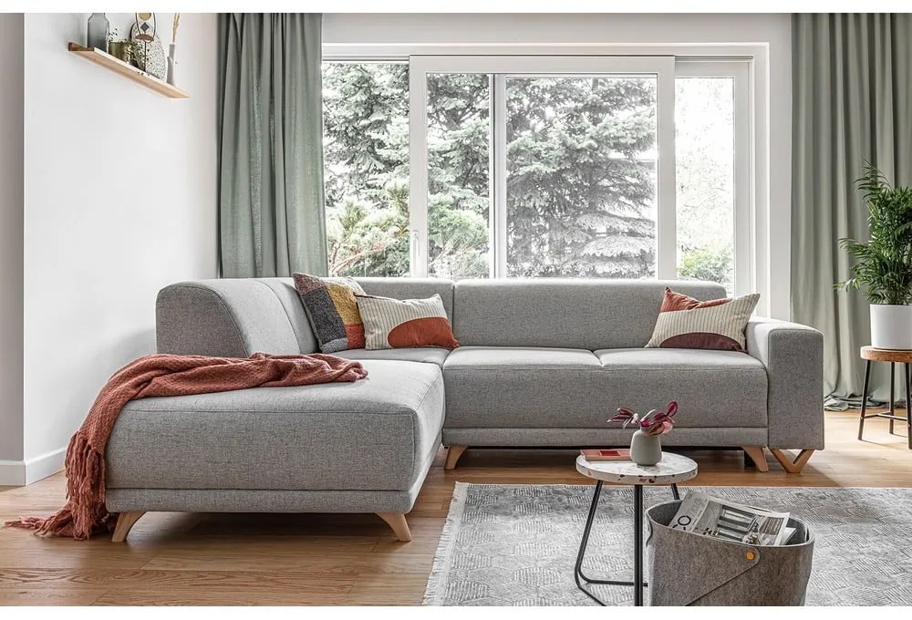 Colțar gri deschis extensibil/cu spațiu de depozitare (cu colț pe partea stângă/în formă de ”L”) Classy Sophie – Miuform