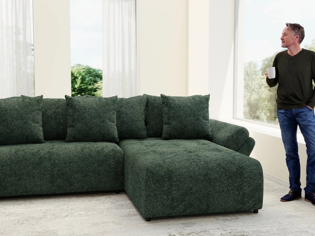 Colțar extensibil dumonde cu ladă de depozitare si sezut confortabil din spuma high-density, Berlin U Euphoria Verde 380x180 cm
