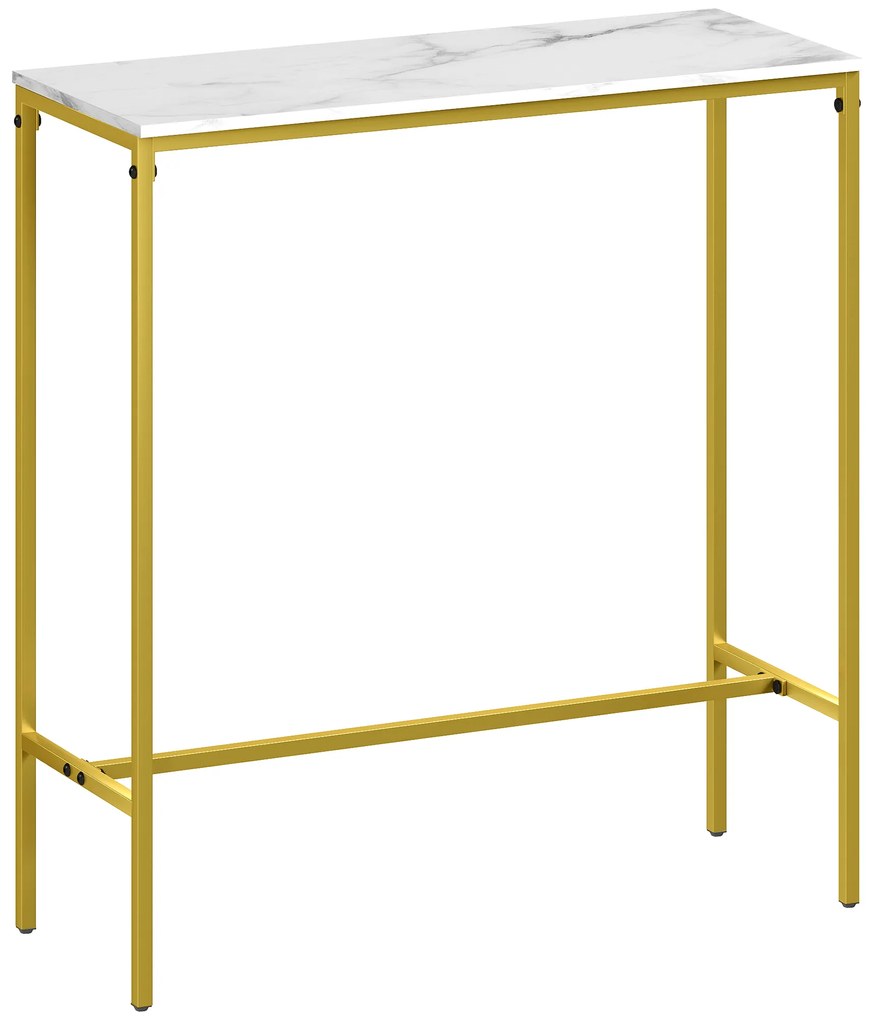 HOMCOM Masă de bar rectangulară cu blat cu aspect de marmură și cadru din oțel, 100 x 40 x 107 cm, aurie | Aosom Romania