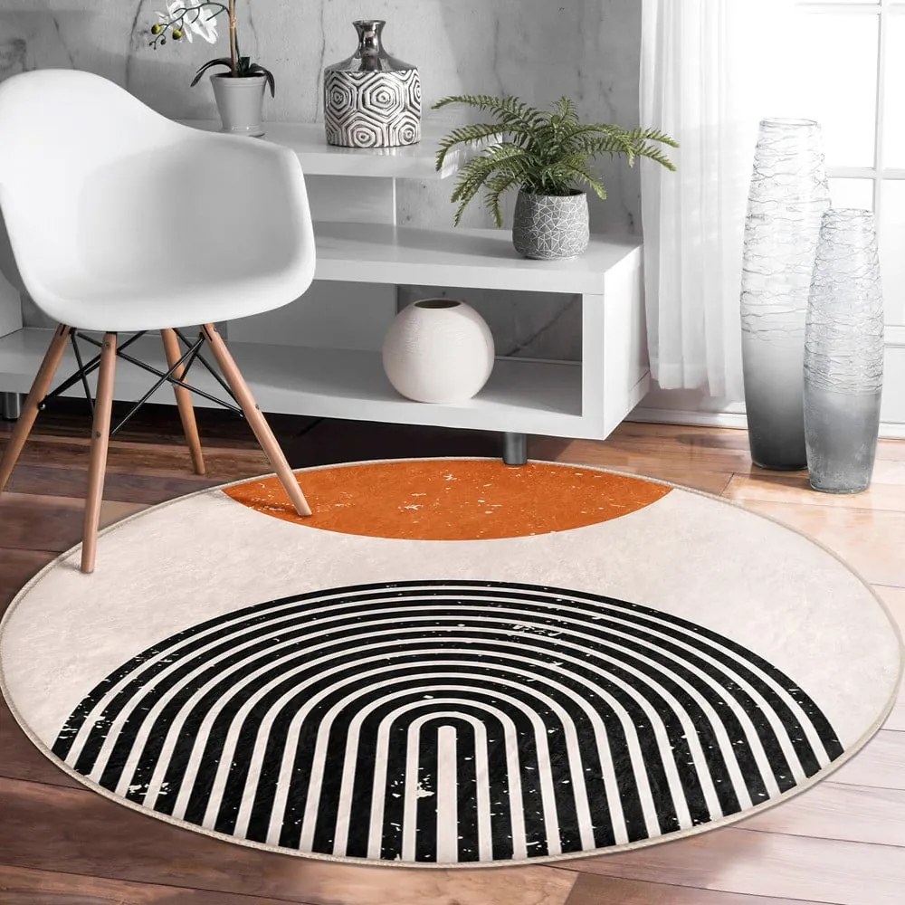 Covor rotund portocaliu-crem lavabil adecvat și pentru aspiratoare robot ø 100 cm Comfort – Mila Home