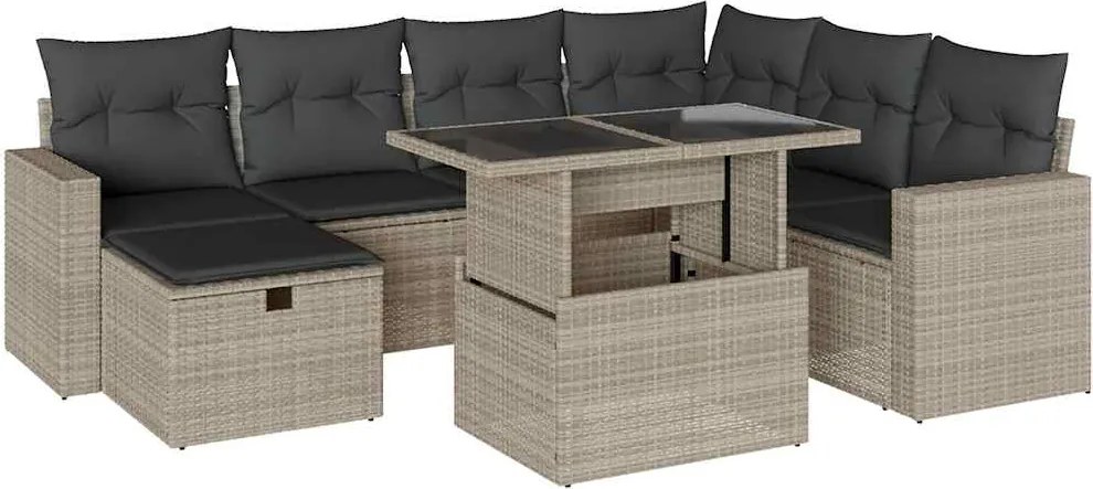 vidaXL Set mobilier de grădină cu perne, 8 piese gri deschis poliratan