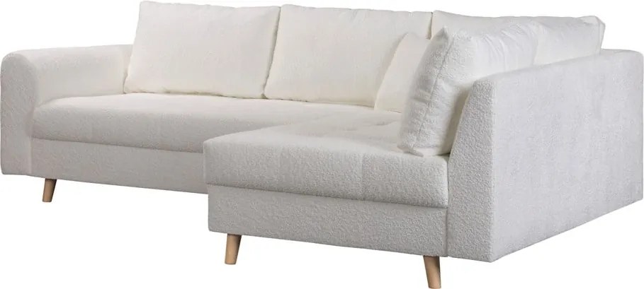 Colțar alb cu tapițerie din stofă bouclé (cu colț pe partea dreaptă) Ariella – Ropez