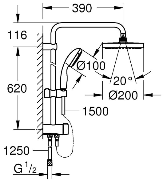 Coloana cada/dus cu termostat, Grohe Smartcontrol, palarie 210mm,,crom(34718000,27389002)