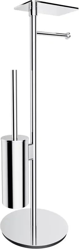 Suport hartie freestanding Omnires Modern Project cu spatiu pentru perie si raft finisaj crom lucios
