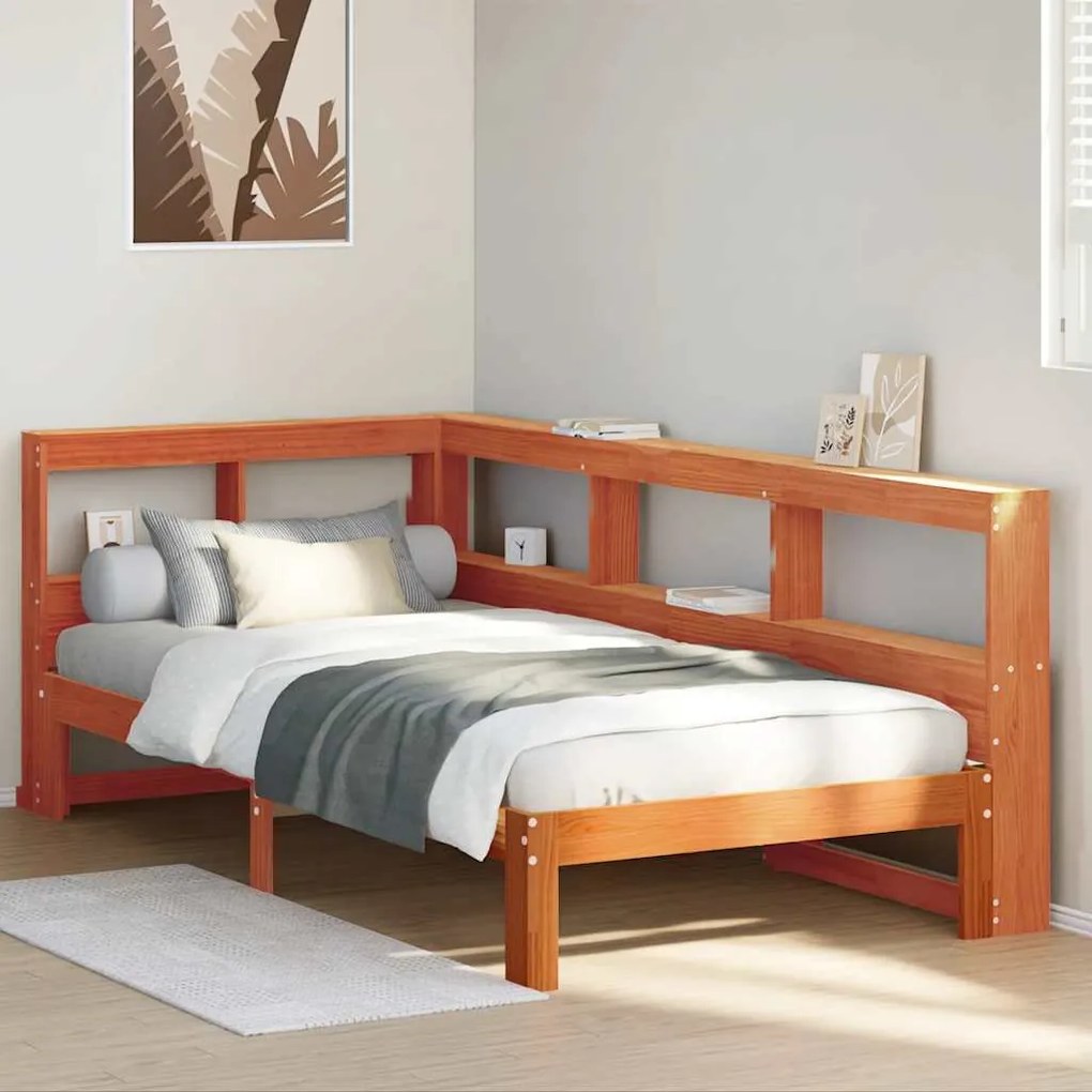 vidaXL Pat bibliotecă fără saltea maro ceruit 75x190 cm lemn masiv pin
