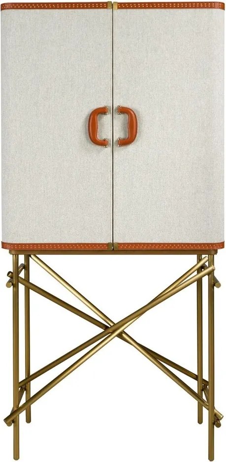 Bufet inalt LUX design italian, Tesatura gri deschis, Piele, Metal Golden