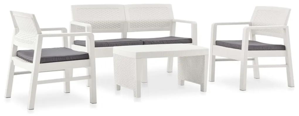 3052964 vidaXL Set mobilier de grădină cu perne, 4 piese, alb, plastic