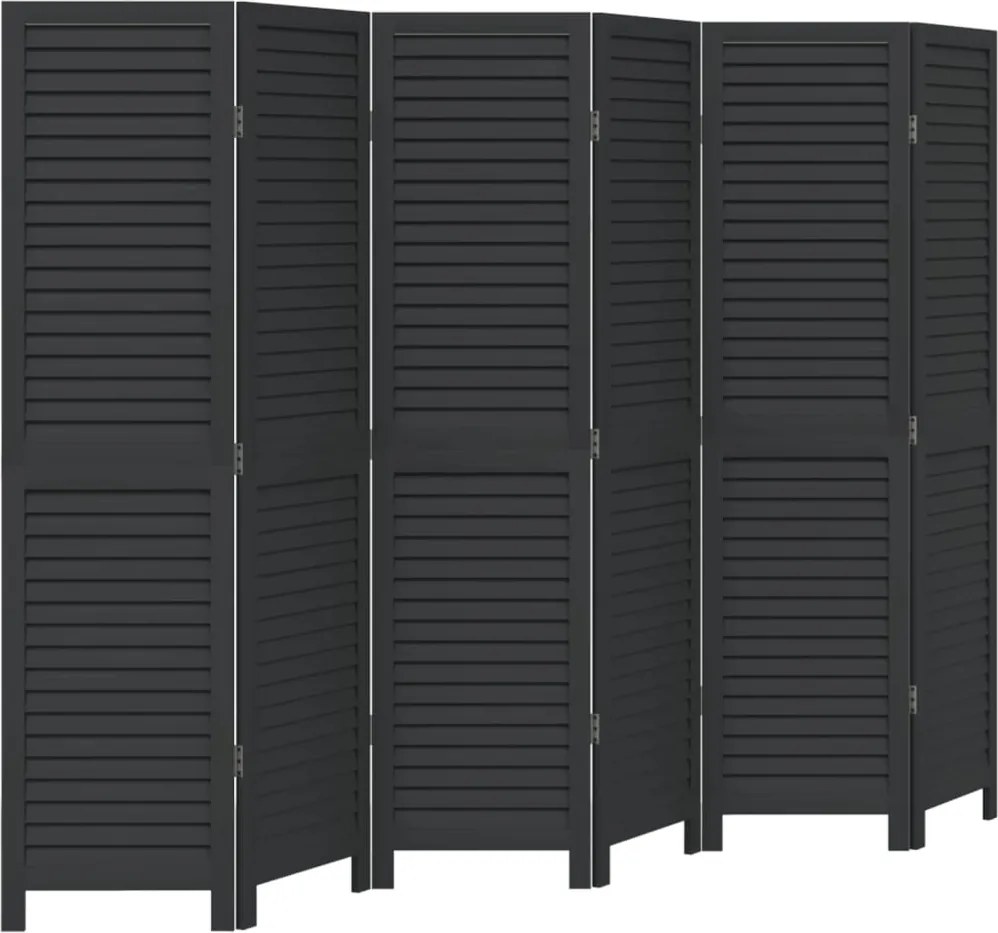 vidaXL Paravan de cameră cu 6 panouri, negru, lemn masiv paulownia