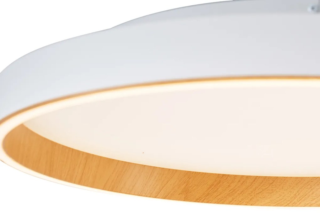 Plafonieră de design albă cu lemn 60cm incl. LED cu comutator cu 3 căi - Ingo