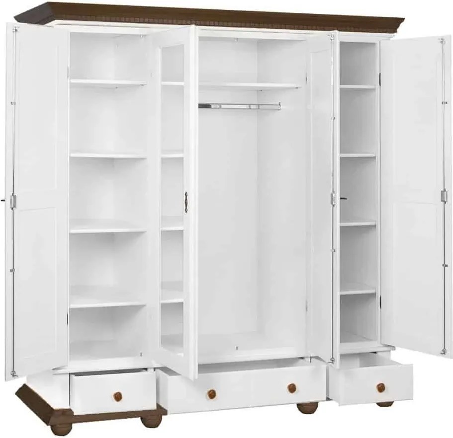 Dulap lemn masiv nuc Înalt Celia Alb/, 197 × 58 × 240 cm