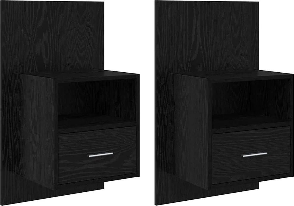 vidaXL Dulap de noapte cu sertar 2 pcs Stejar Negru 50 x 32.5 x 80cm