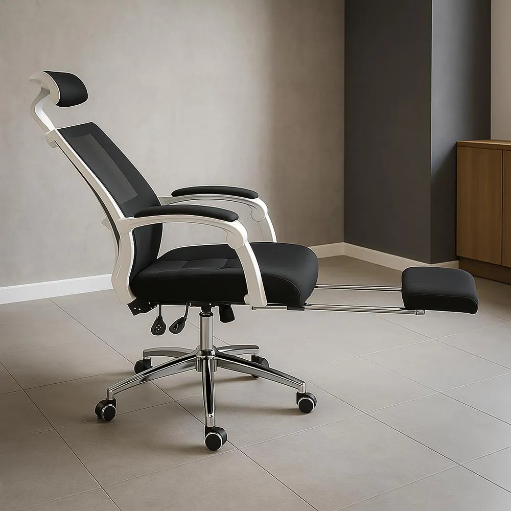 Scaun ergonomic OFF 420 negru, suport picioare și tetieră 2D