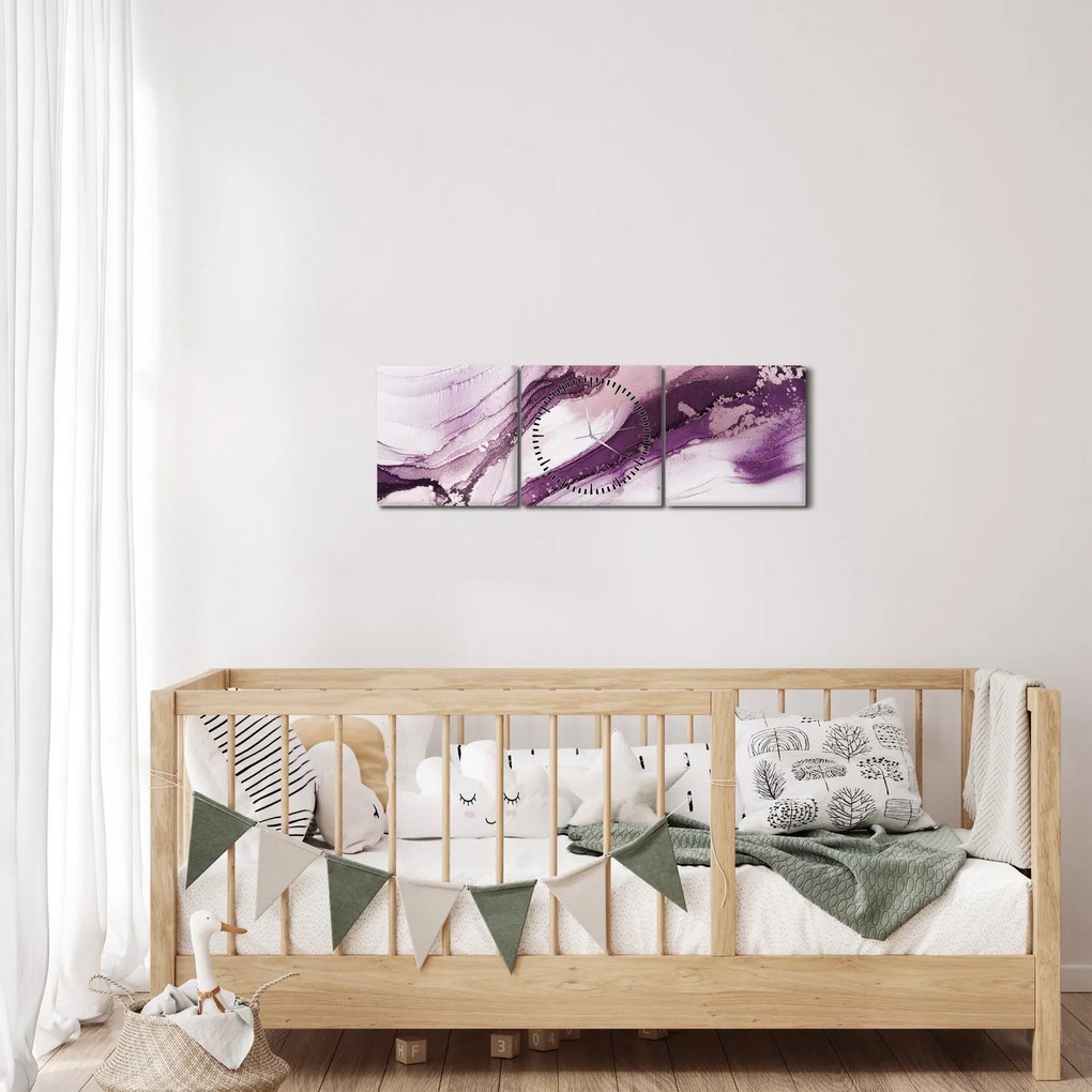Tablou - Artă fluidă violet (cu ceas) (90x30 cm)