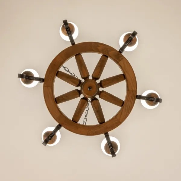 Brilagi - Candelabru suspendat pe lanț ROATA 6xE14/40W/230V Ø 70 cm fag