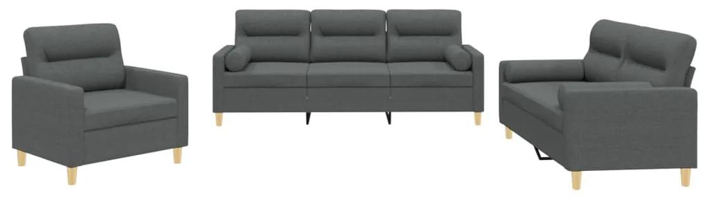 3201553 vidaXL Set de canapele cu perne, 3 piese, gri închis, textil