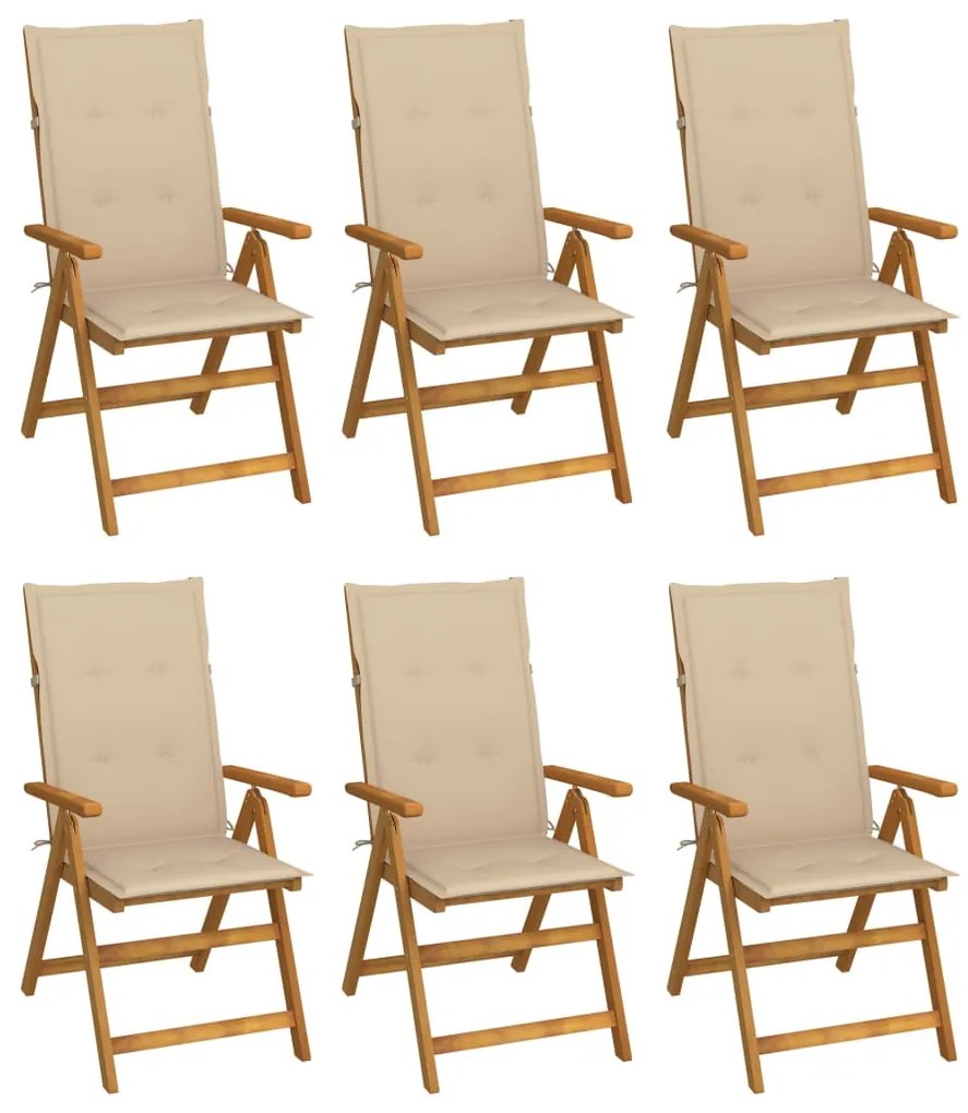 vidaXL Scaune grădină pliabile, cu perne, 6 buc., lemn masiv de acacia