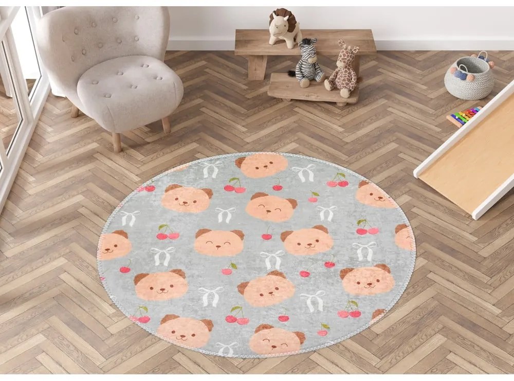 Covor pentru copii gri-maro lavabil ø100 cm Cute Teddies – Vitaus