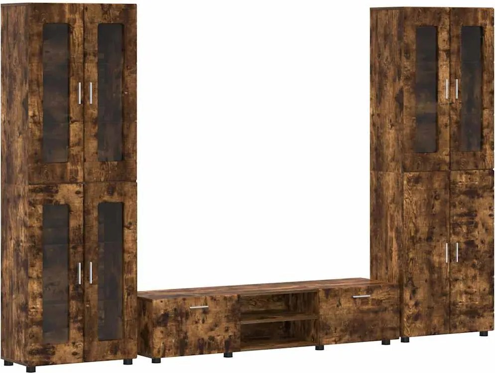 vidaXL Set comodă TV cu sertar FLORIN Stejar fumuriu Lemn compozit