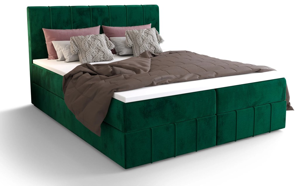 Pat matrimonial Boxspring 140 cm Barack (măsliln) ( cu saltea și sp. depozitare). 1046383