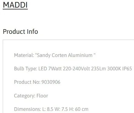 Stalp de exterior pentru terasa sau gradina, MADDI H-60cm