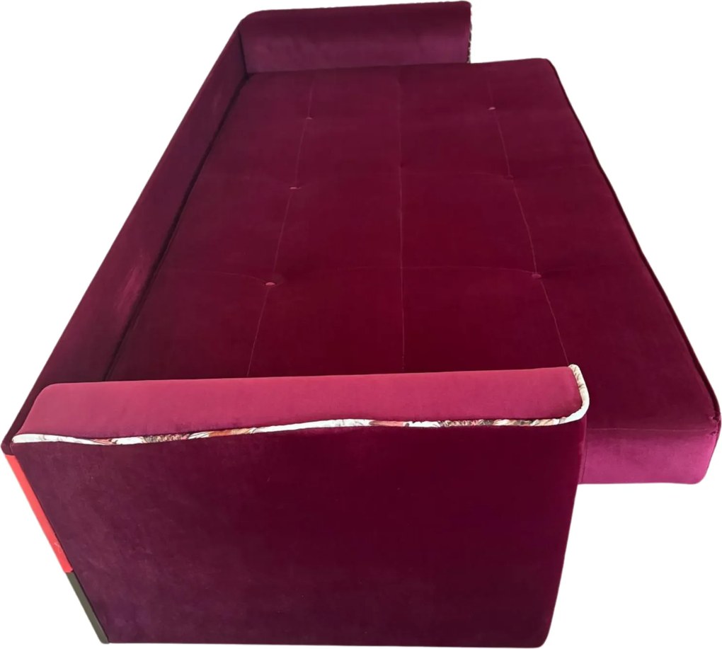 Canapea VERA extensibila, 3 locuri, lada de depozitare, catifea rosu bordo, 225x90x90 Rosu Bordo, Catifea