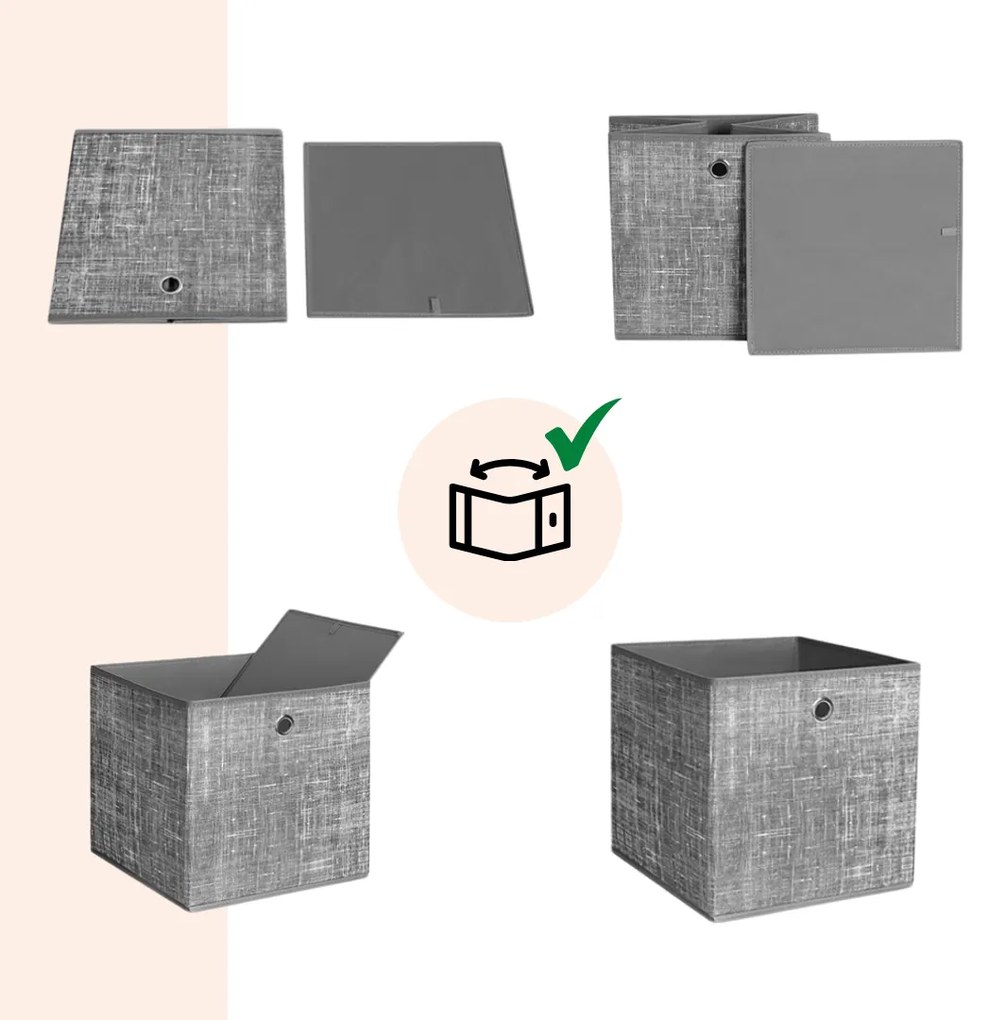 Cutii de depozitare GARY 6 buc, 30x30x30cm, gri Jurhan