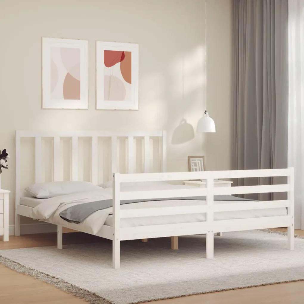 3193867 vidaXL Cadru de pat cu tăblie, alb, 160x200 cm, lemn masiv