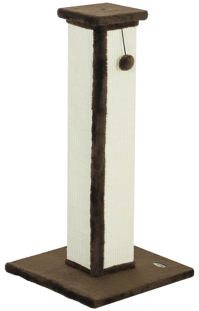 PawHut Griffoir pentru pisici, stâlp din sisal și puf, bilă suspendată, bază stabilă 41 x 41 x 81 cm, maro și crem | Aosom Romania