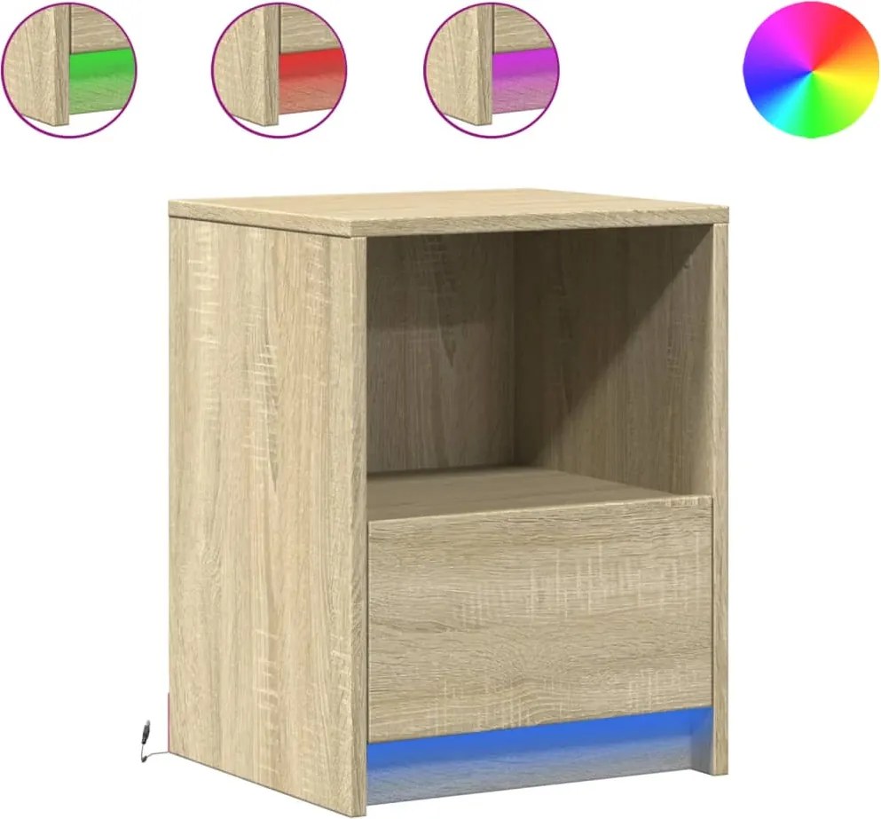 vidaXL Noptieră cu lumini LED, stejar sonoma, lemn prelucrat