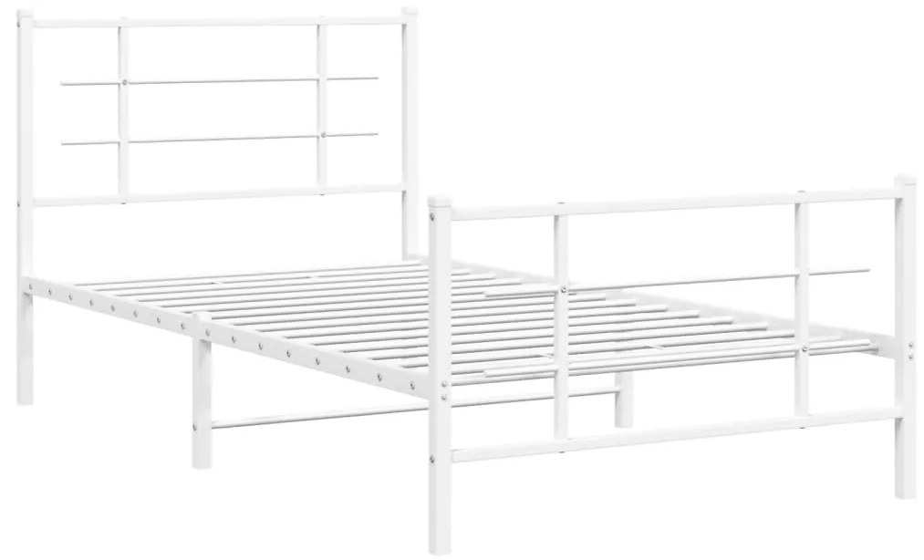 355622 vidaXL Cadru de pat metalic cu tăblie de cap/picioare, alb, 100x190 cm