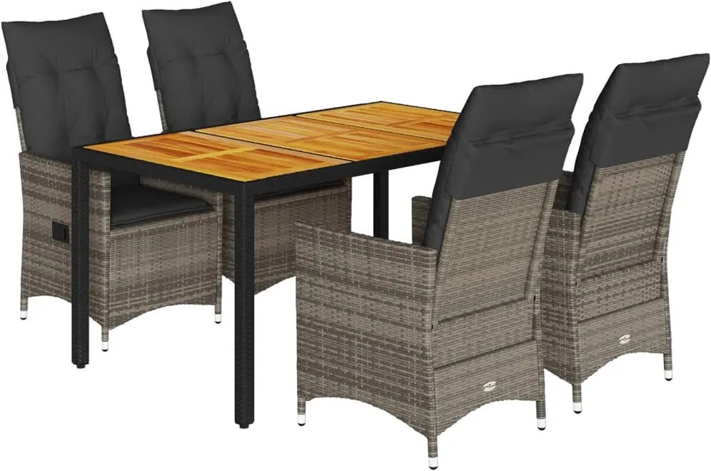 vidaXL Set mobilier de grădină cu perne, 5 piese, gri, poliratan