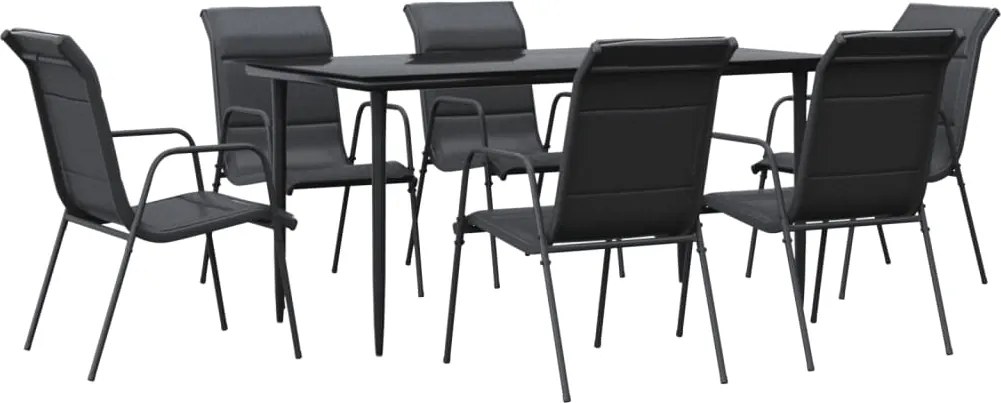 vidaXL Set mobilier de grădină, 7 piese, negru, oțel și textilenă