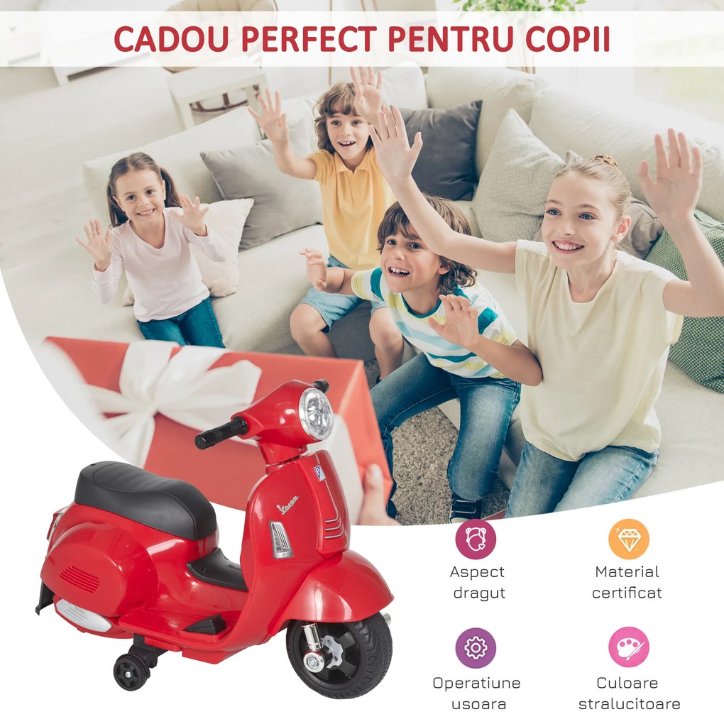 Motocicleta pentru Copii HOMCOM Brand Vespa 6V, 18-36 luni | Aosom Romania